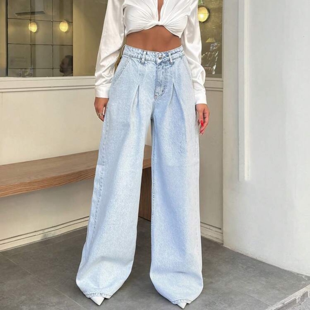 Cottnline 100% Cotton HIGH WAIST WIDE LEG VINTAGE  JEAN